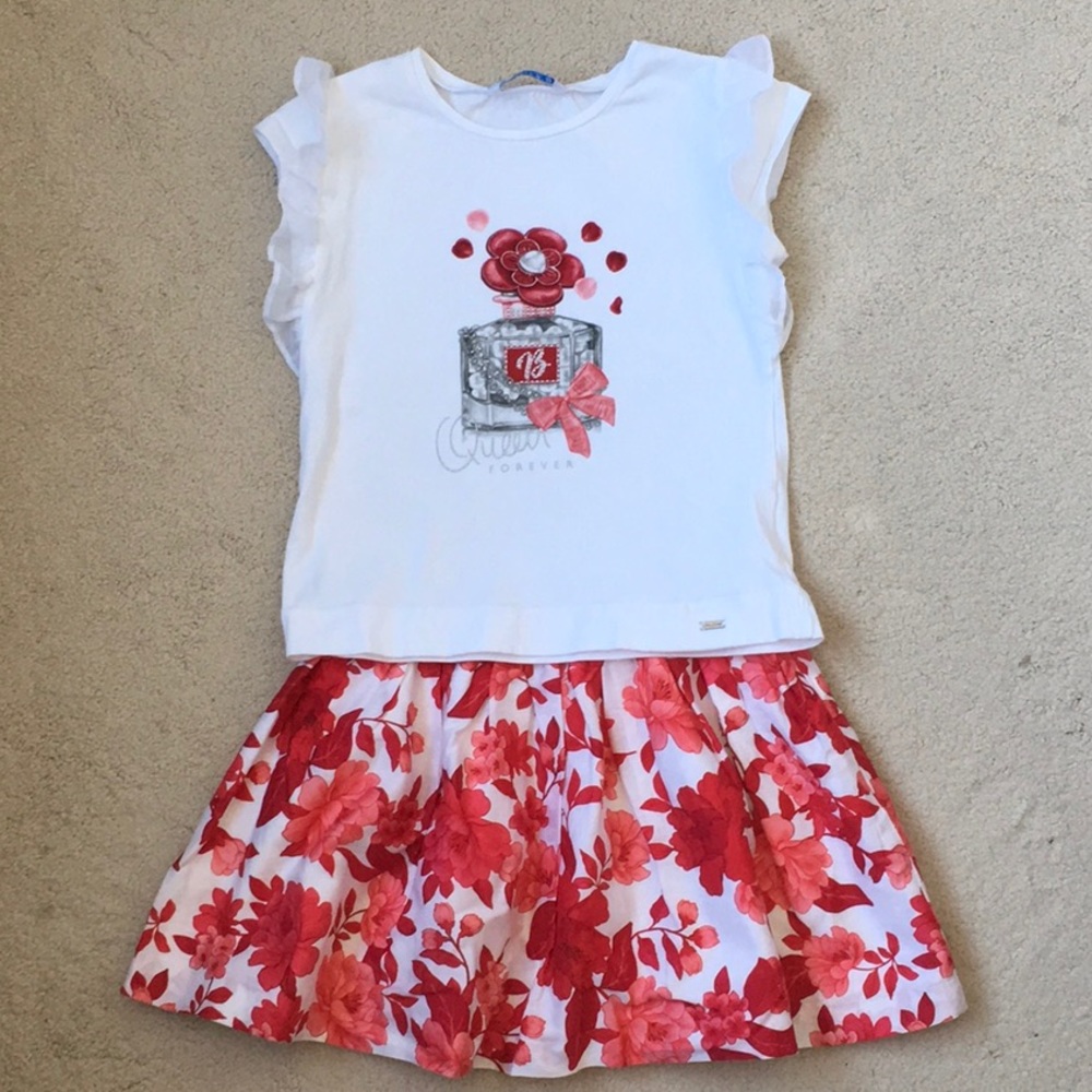 Girls Mayoral Graphic Tee/Skirt Set 6